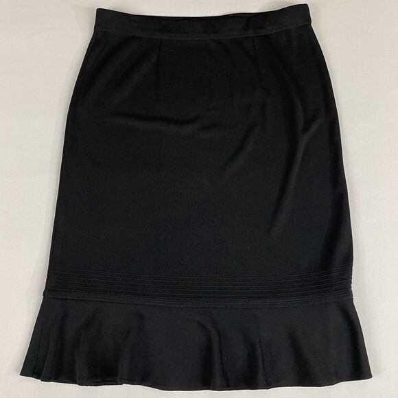 Exclusively Misook Trumpet Knit Skirt Women’s Large Black Mermaid Flare Ruffle